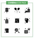 9 Solid Glyph Black Coronavirus Covid19 Icon pack such as xray, bone, hand, care, soap Royalty Free Stock Photo