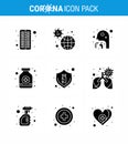 9 Solid Glyph Black viral Virus corona icon pack such as medicine, syrup, virus, pills, people