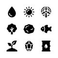 Solid Glyph Collection of Natural Resources and Environmental Sustainability Icon Set Royalty Free Stock Photo