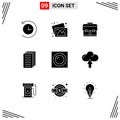 9 Solid Glyph concept for Websites Mobile and Apps cloud, light, education, lamp, file Royalty Free Stock Photo