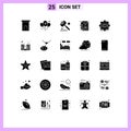 Modern Set of 25 Solid Glyphs and symbols such as core, money, day, stack, documents