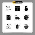 9 Solid Glyph concept for Websites Mobile and Apps delivery, document, layout, delete, sport