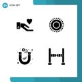 4 Solid Glyph concept for Websites Mobile and Apps hand, magnetic, bracelet, dollar, fence