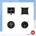 4 Solid Glyph concept for Websites Mobile and Apps heartbeat, jewelry, pulse line, fan, tree