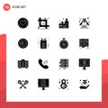 16 Solid Glyph concept for Websites Mobile and Apps investment, euro, bag, coin, friday