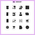Universal Icon Symbols Group of 16 Modern Solid Glyphs of iot, user, online, upload, communication Royalty Free Stock Photo