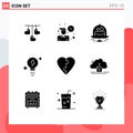 9 Solid Glyph concept for Websites Mobile and Apps puzzle, couple, cake, power, bulb Royalty Free Stock Photo
