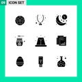 Pictogram Set of 9 Simple Solid Glyphs of relaxation, grooming, clock, cosmetics, time Royalty Free Stock Photo