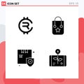 Pack of 4 Modern Solid Glyphs Signs and Symbols for Web Print Media such as rubycoin, shopping, crypto currency, trip, security Royalty Free Stock Photo