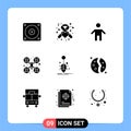 9 Solid Glyph concept for Websites Mobile and Apps spider, bug, family, drone robot, camera