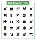 25 Solid Glyph coronavirus epidemic icon pack suck as infection, time, breathe, pulse, beat Royalty Free Stock Photo