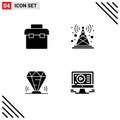 Solid Glyph Pack of Universal Symbols of box, diamond, toolbox, station, gem