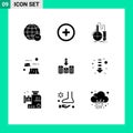 Solid Glyph Pack of 9 Universal Symbols of coins, destruction, chemistry, deforestation, factory