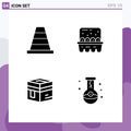 Solid Glyph Pack of 4 Universal Symbols of cone, islam, baking, ingredients, meccah