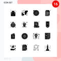 Solid Glyph Pack of 16 Universal Symbols of economy, web, pollution, html, coding