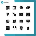 Pictogram Set of 16 Simple Solid Glyphs of festival, shopping, tool, passport, identity