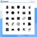 Solid Glyph Pack of 25 Universal Symbols of food, download, analytics, dlc, addition