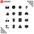 Solid Glyph Pack of 16 Universal Symbols of fruit, love, gear, heart, grow