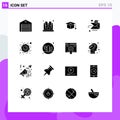 Solid Glyph Pack of 16 Universal Symbols of good, sent, science, send, graduation