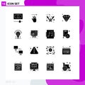 Pack of 16 Modern Solid Glyphs Signs and Symbols for Web Print Media such as graph, light, fallen, idea, user