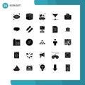 Solid Glyph Pack of 25 Universal Symbols of hotel, glasses, shipping, glass, signal