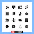 Solid Glyph Pack of 16 Universal Symbols of libra, business, presentation, balance, electronic