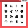 Solid Glyph Pack of 16 Universal Symbols of medal, online, nature, media, tutorials