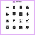 Solid Glyph Pack of 16 Universal Symbols of medicine, photograph, mobile, photo, camera