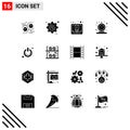 Solid Glyph Pack of 16 Universal Symbols of off, time, image, retro, clock