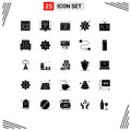 Solid Glyph Pack of 25 Universal Symbols of output device, ancient tv, sever, gear, creative