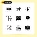 Solid Glyph Pack of 9 Universal Symbols of photo, text, speaker, caps, usb