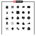 Solid Glyph Pack of 25 Universal Symbols of product, invitation, gps, card, user