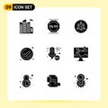 Solid Glyph Pack of 9 Universal Symbols of professional, mic, scale, check, management Royalty Free Stock Photo