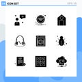 Solid Glyph Pack of 9 Universal Symbols of safe, encryption, learn, handfree, music