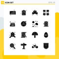 Solid Glyph Pack of 16 Universal Symbols of schedule, network, mask, local, area