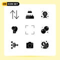 Solid Glyph Pack of 9 Universal Symbols of screen, full, recognition, optimism, human