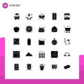 Solid Glyph Pack of 25 Universal Symbols of shop, speaker, champagne, sound, audio