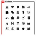 Solid Glyph Pack of 25 Universal Symbols of tools, creative, holiday, art, photo