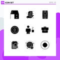 Solid Glyph Pack of 9 Universal Symbols of ux, media, hand, element, online Royalty Free Stock Photo