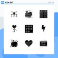 Group of 9 Solid Glyphs Signs and Symbols for valentine\'s day, heart, credit, website, computer