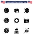 Solid Glyph Pack of 9 USA Independence Day Symbols of american; food; ball; donut; sign