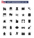 Solid Glyph Pack of 25 USA Independence Day Symbols of baseball; day; day; date; american