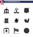 Solid Glyph Pack of 9 USA Independence Day Symbols of cake; kids; america; entertainment; police