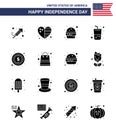 Solid Glyph Pack of 16 USA Independence Day Symbols of money; cola; burger; summer; glass