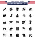 25 Solid Glyph Signs for USA Independence Day american; day; fastfood; calender; hotdog