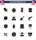 16 Solid Glyph Signs for USA Independence Day baseball; usa; award; presidents; day