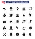 25 Solid Glyph Signs for USA Independence Day buntings; station; star; police; grill