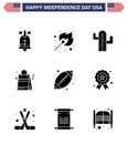 9 Solid Glyph Signs for USA Independence Day footbal; american; cactus; usa; bag