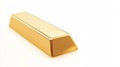 A shiny gold bar resting on a plain white surface with reflections. Generative AI Royalty Free Stock Photo