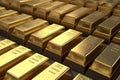 Solid gold bullion bars in a stack inside a bank vault Royalty Free Stock Photo